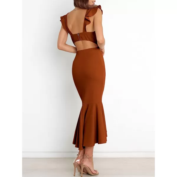 imageANRABESS Women Summer Sleeveless Formal Midi Dress Backless Bodycon Mermaid Wedding Guest Cocktail DressBrown