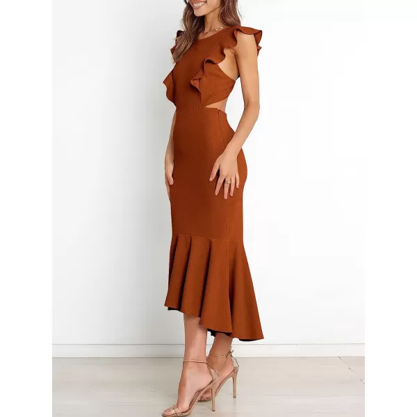 imageANRABESS Women Summer Sleeveless Formal Midi Dress Backless Bodycon Mermaid Wedding Guest Cocktail DressBrown