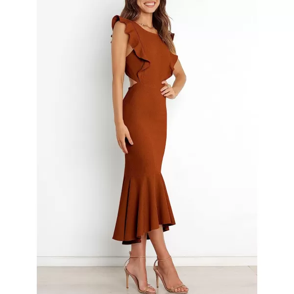 imageANRABESS Women Summer Sleeveless Formal Midi Dress Backless Bodycon Mermaid Wedding Guest Cocktail DressBrown