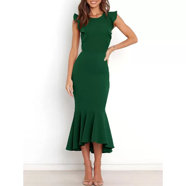imageANRABESS Women Summer Sleeveless Formal Midi Dress Backless Bodycon Mermaid Wedding Guest Cocktail DressDeep Green