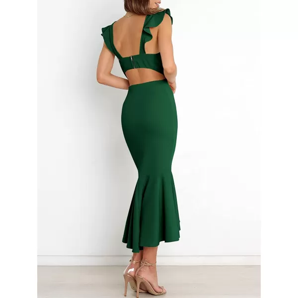 imageANRABESS Women Summer Sleeveless Formal Midi Dress Backless Bodycon Mermaid Wedding Guest Cocktail DressDeep Green