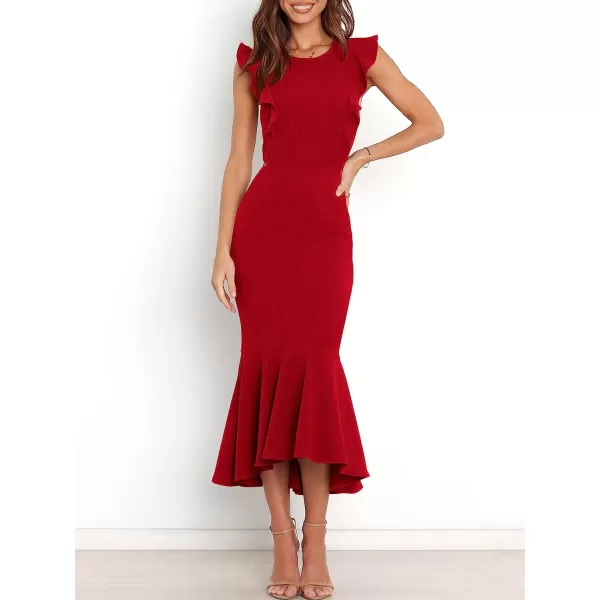 imageANRABESS Women Summer Sleeveless Formal Midi Dress Backless Bodycon Mermaid Wedding Guest Cocktail DressRed