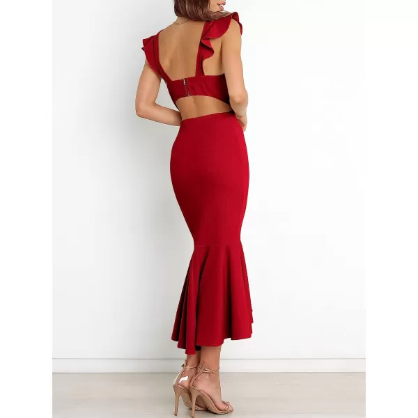 imageANRABESS Women Summer Sleeveless Formal Midi Dress Backless Bodycon Mermaid Wedding Guest Cocktail DressRed