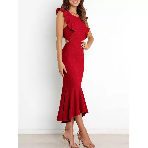 imageANRABESS Women Summer Sleeveless Formal Midi Dress Backless Bodycon Mermaid Wedding Guest Cocktail DressRed
