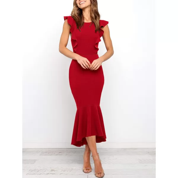 imageANRABESS Women Summer Sleeveless Formal Midi Dress Backless Bodycon Mermaid Wedding Guest Cocktail DressRed