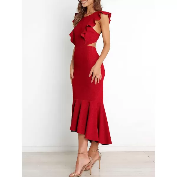 imageANRABESS Women Summer Sleeveless Formal Midi Dress Backless Bodycon Mermaid Wedding Guest Cocktail DressRed