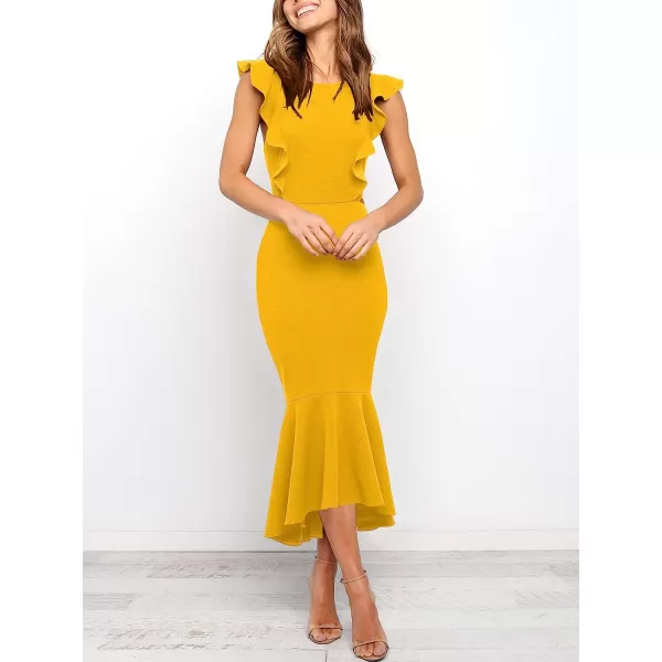 imageANRABESS Women Summer Sleeveless Formal Midi Dress Backless Bodycon Mermaid Wedding Guest Cocktail DressYellow