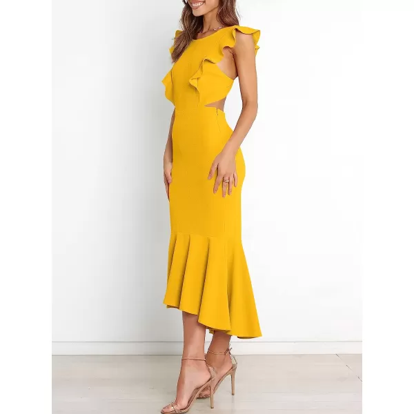 imageANRABESS Women Summer Sleeveless Formal Midi Dress Backless Bodycon Mermaid Wedding Guest Cocktail DressYellow