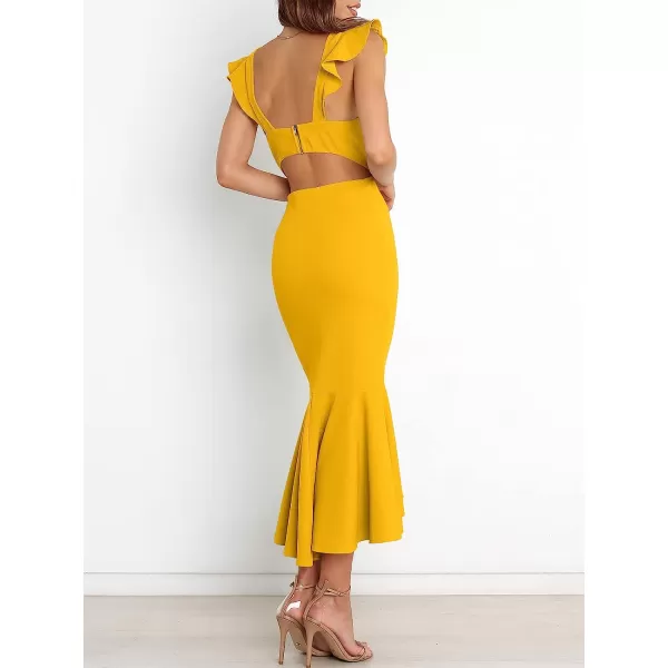 imageANRABESS Women Summer Sleeveless Formal Midi Dress Backless Bodycon Mermaid Wedding Guest Cocktail DressYellow