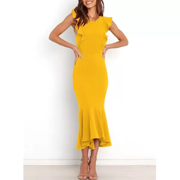 imageANRABESS Women Summer Sleeveless Formal Midi Dress Backless Bodycon Mermaid Wedding Guest Cocktail DressYellow