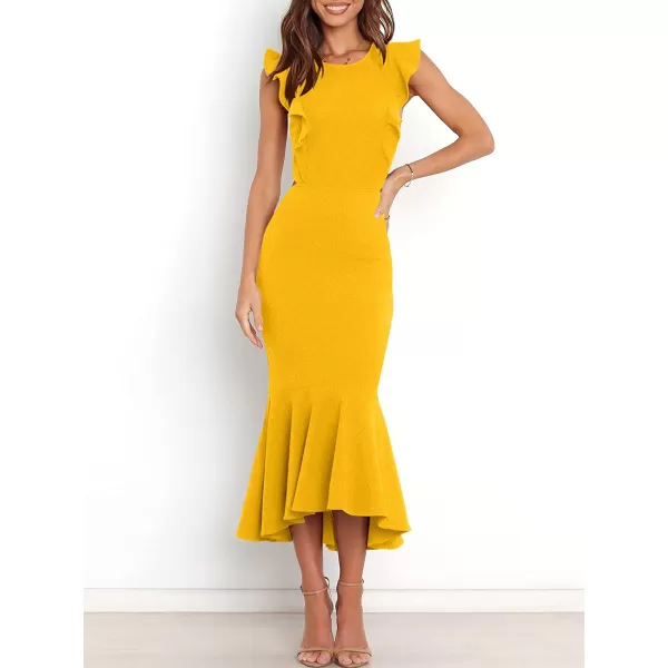 imageANRABESS Women Summer Sleeveless Formal Midi Dress Backless Bodycon Mermaid Wedding Guest Cocktail DressYellow