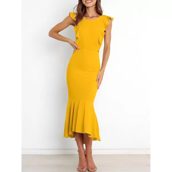 imageANRABESS Women Summer Sleeveless Formal Midi Dress Backless Bodycon Mermaid Wedding Guest Cocktail DressYellow