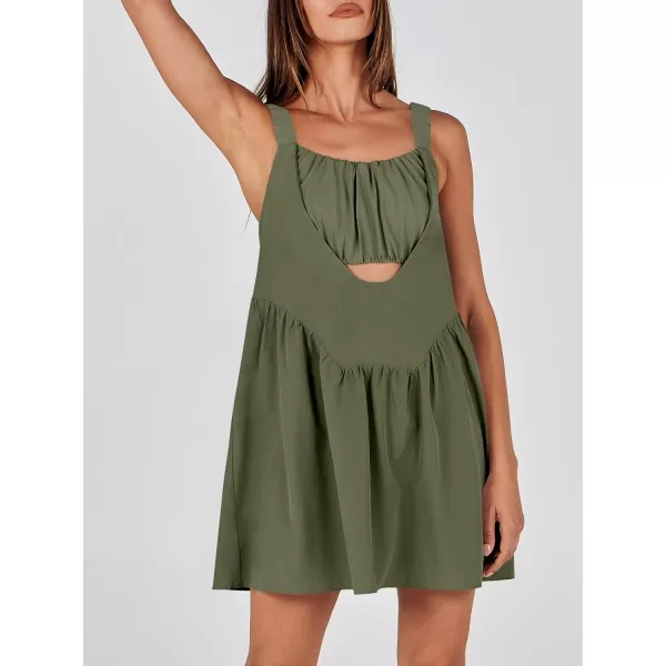 imageANRABESS Women Summer Sleeveless Mini Dress Builtin Bra and Shorts Casual Cutout Workout Athletic 2 Piece Tennis DressesArmy Green