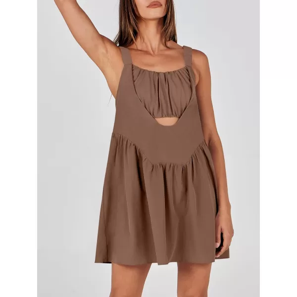 imageANRABESS Women Summer Sleeveless Mini Dress Builtin Bra and Shorts Casual Cutout Workout Athletic 2 Piece Tennis DressesBrown