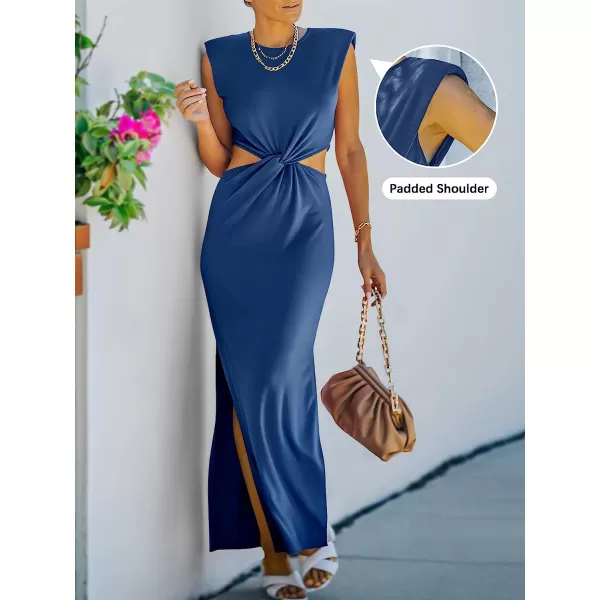 imageANRABESS Women Summer Sleeveless Padded Shoulder Sexy Cutout Waist Bodycon Formal Party Maxi Dress with Slit for Cruise BeachBlue