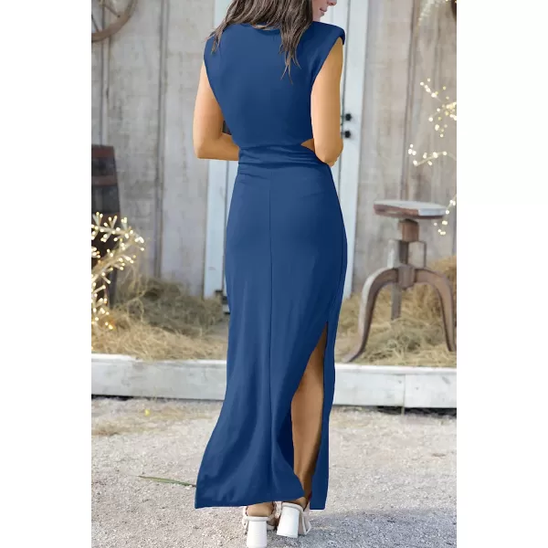 imageANRABESS Women Summer Sleeveless Padded Shoulder Sexy Cutout Waist Bodycon Formal Party Maxi Dress with Slit for Cruise BeachBlue