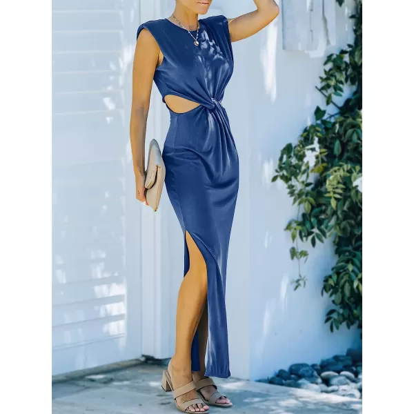 imageANRABESS Women Summer Sleeveless Padded Shoulder Sexy Cutout Waist Bodycon Formal Party Maxi Dress with Slit for Cruise BeachBlue