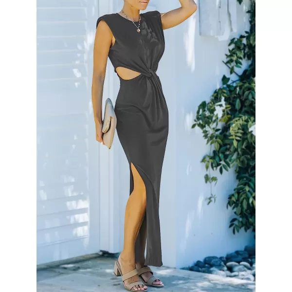 imageANRABESS Women Summer Sleeveless Padded Shoulder Sexy Cutout Waist Bodycon Formal Party Maxi Dress with Slit for Cruise BeachDark Gray