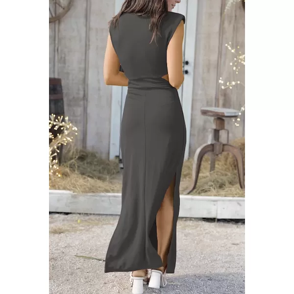 imageANRABESS Women Summer Sleeveless Padded Shoulder Sexy Cutout Waist Bodycon Formal Party Maxi Dress with Slit for Cruise BeachDark Gray