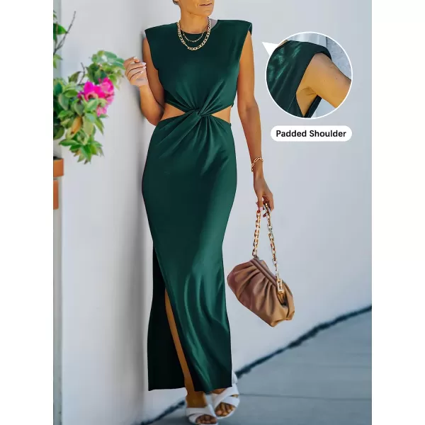 imageANRABESS Women Summer Sleeveless Padded Shoulder Sexy Cutout Waist Bodycon Formal Party Maxi Dress with Slit for Cruise BeachDark Green