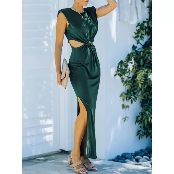 imageANRABESS Women Summer Sleeveless Padded Shoulder Sexy Cutout Waist Bodycon Formal Party Maxi Dress with Slit for Cruise BeachDark Green