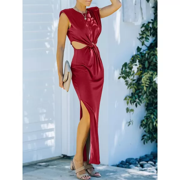 imageANRABESS Women Summer Sleeveless Padded Shoulder Sexy Cutout Waist Bodycon Formal Party Maxi Dress with Slit for Cruise BeachDark Red