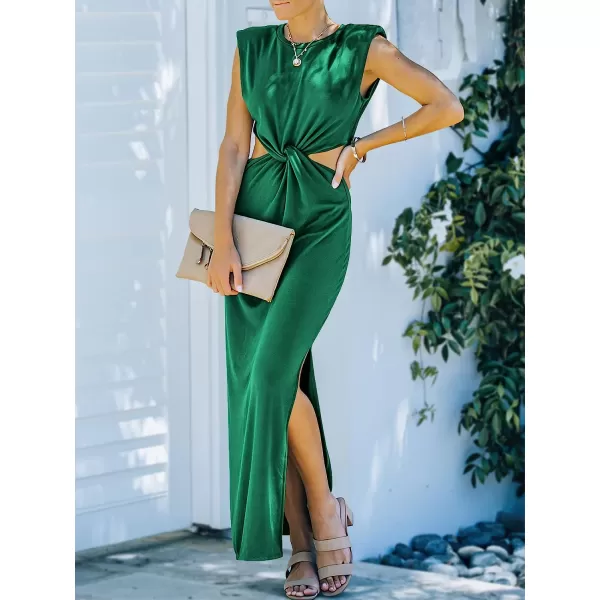 imageANRABESS Women Summer Sleeveless Padded Shoulder Sexy Cutout Waist Bodycon Formal Party Maxi Dress with Slit for Cruise BeachForest