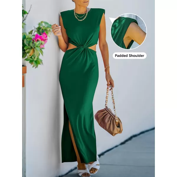 imageANRABESS Women Summer Sleeveless Padded Shoulder Sexy Cutout Waist Bodycon Formal Party Maxi Dress with Slit for Cruise BeachForest
