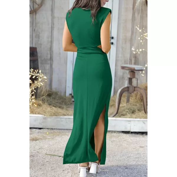 imageANRABESS Women Summer Sleeveless Padded Shoulder Sexy Cutout Waist Bodycon Formal Party Maxi Dress with Slit for Cruise BeachForest