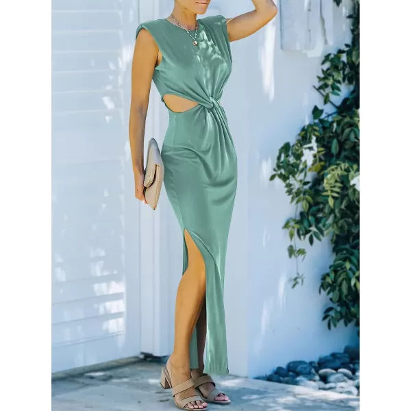 imageANRABESS Women Summer Sleeveless Padded Shoulder Sexy Cutout Waist Bodycon Formal Party Maxi Dress with Slit for Cruise BeachGreen