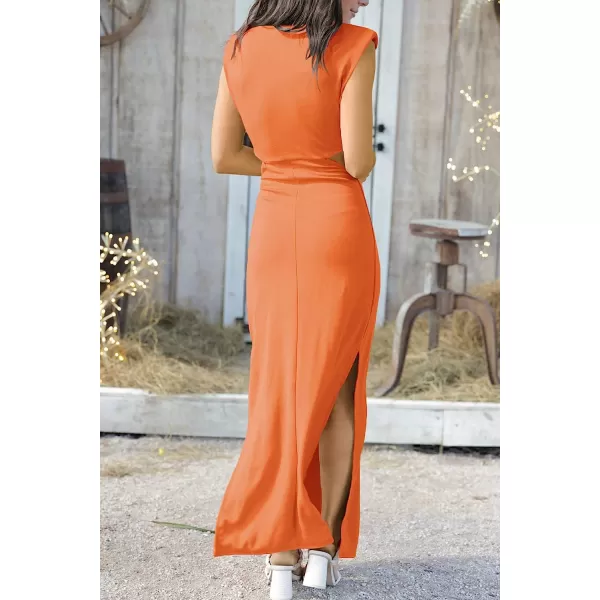 imageANRABESS Women Summer Sleeveless Padded Shoulder Sexy Cutout Waist Bodycon Formal Party Maxi Dress with Slit for Cruise BeachOrange