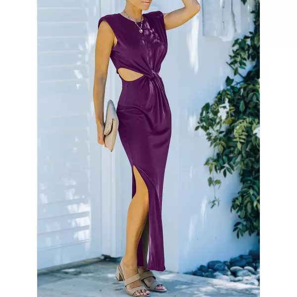 imageANRABESS Women Summer Sleeveless Padded Shoulder Sexy Cutout Waist Bodycon Formal Party Maxi Dress with Slit for Cruise BeachPurple