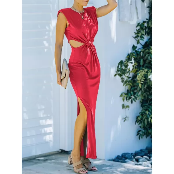 imageANRABESS Women Summer Sleeveless Padded Shoulder Sexy Cutout Waist Bodycon Formal Party Maxi Dress with Slit for Cruise BeachRed
