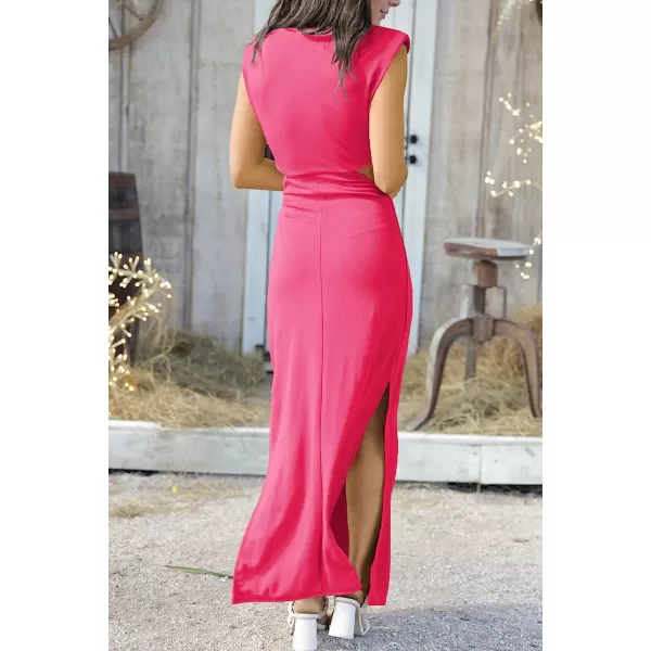 imageANRABESS Women Summer Sleeveless Padded Shoulder Sexy Cutout Waist Bodycon Formal Party Maxi Dress with Slit for Cruise BeachRose