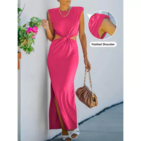 imageANRABESS Women Summer Sleeveless Padded Shoulder Sexy Cutout Waist Bodycon Formal Party Maxi Dress with Slit for Cruise BeachRose