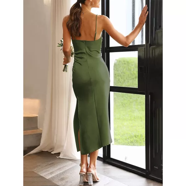 imageANRABESS Women Summer Spaghetti Strap Wrap V Neck Ruched Bodycon Satin Slit Cocktail Prom Formal DressesArmy Green