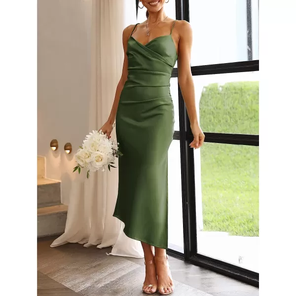 imageANRABESS Women Summer Spaghetti Strap Wrap V Neck Ruched Bodycon Satin Slit Cocktail Prom Formal DressesArmy Green