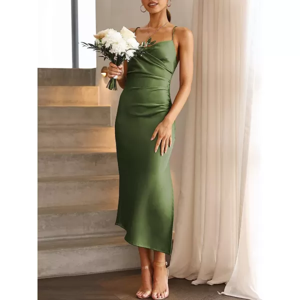 imageANRABESS Women Summer Spaghetti Strap Wrap V Neck Ruched Bodycon Satin Slit Cocktail Prom Formal DressesArmy Green