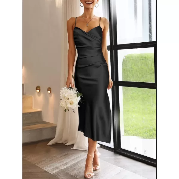 imageANRABESS Women Summer Spaghetti Strap Wrap V Neck Ruched Bodycon Satin Slit Cocktail Prom Formal DressesBlack