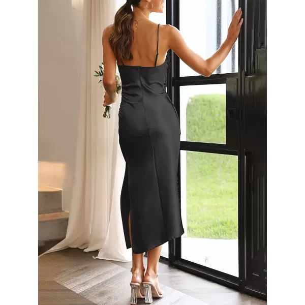 imageANRABESS Women Summer Spaghetti Strap Wrap V Neck Ruched Bodycon Satin Slit Cocktail Prom Formal DressesBlack