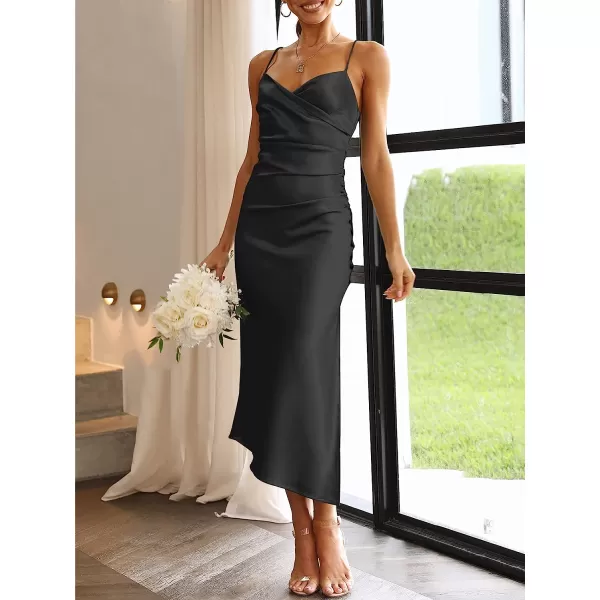 imageANRABESS Women Summer Spaghetti Strap Wrap V Neck Ruched Bodycon Satin Slit Cocktail Prom Formal DressesBlack