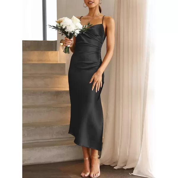 imageANRABESS Women Summer Spaghetti Strap Wrap V Neck Ruched Bodycon Satin Slit Cocktail Prom Formal DressesBlack