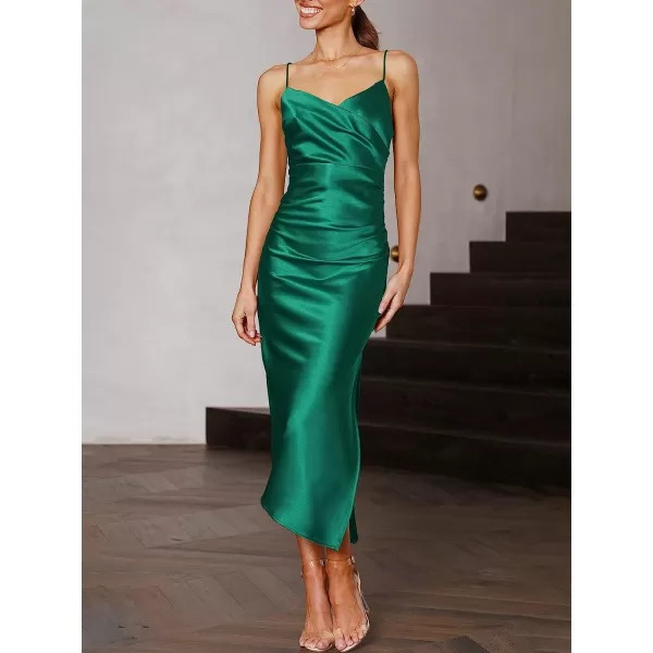 imageANRABESS Women Summer Spaghetti Strap Wrap V Neck Ruched Bodycon Satin Slit Cocktail Prom Formal DressesGreen