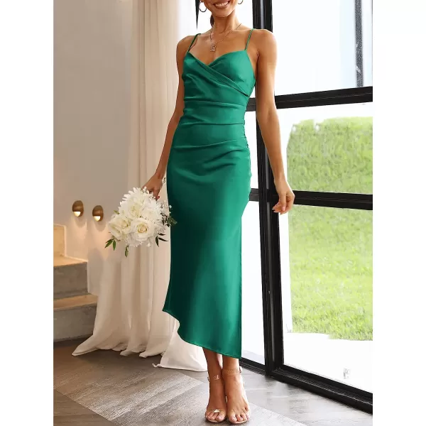 imageANRABESS Women Summer Spaghetti Strap Wrap V Neck Ruched Bodycon Satin Slit Cocktail Prom Formal DressesGreen