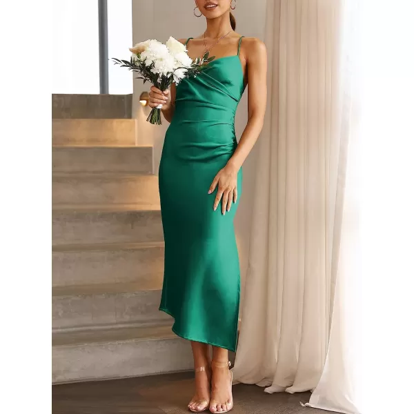 imageANRABESS Women Summer Spaghetti Strap Wrap V Neck Ruched Bodycon Satin Slit Cocktail Prom Formal DressesGreen