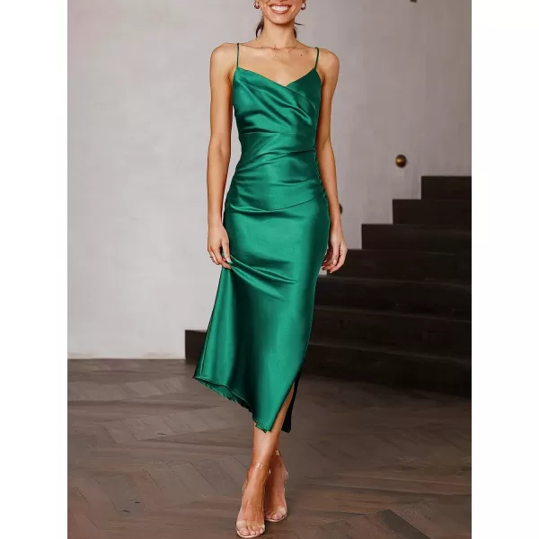 imageANRABESS Women Summer Spaghetti Strap Wrap V Neck Ruched Bodycon Satin Slit Cocktail Prom Formal DressesGreen