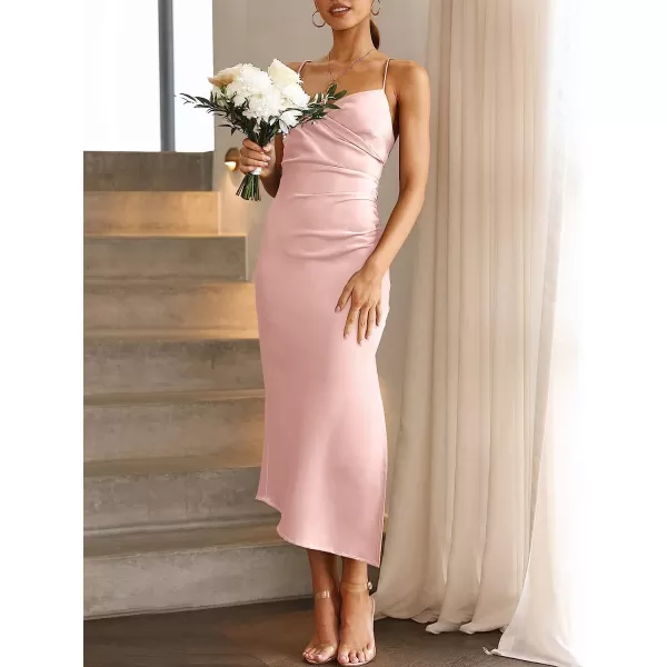imageANRABESS Women Summer Spaghetti Strap Wrap V Neck Ruched Bodycon Satin Slit Cocktail Prom Formal DressesPink