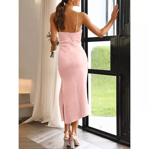imageANRABESS Women Summer Spaghetti Strap Wrap V Neck Ruched Bodycon Satin Slit Cocktail Prom Formal DressesPink