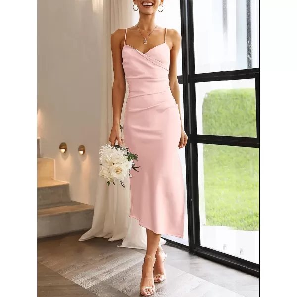 imageANRABESS Women Summer Spaghetti Strap Wrap V Neck Ruched Bodycon Satin Slit Cocktail Prom Formal DressesPink