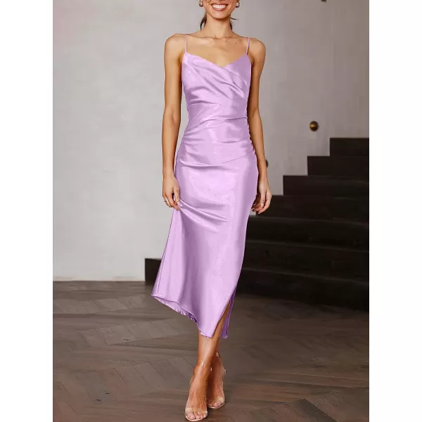 imageANRABESS Women Summer Spaghetti Strap Wrap V Neck Ruched Bodycon Satin Slit Cocktail Prom Formal DressesPurple